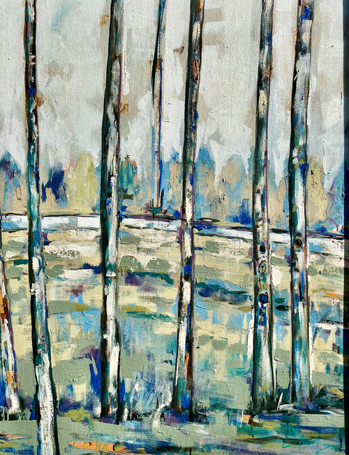 30x40 Vetrical Blue Trees  image 0